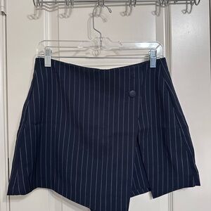 Navy Pinstripe Asymmetrical Skort